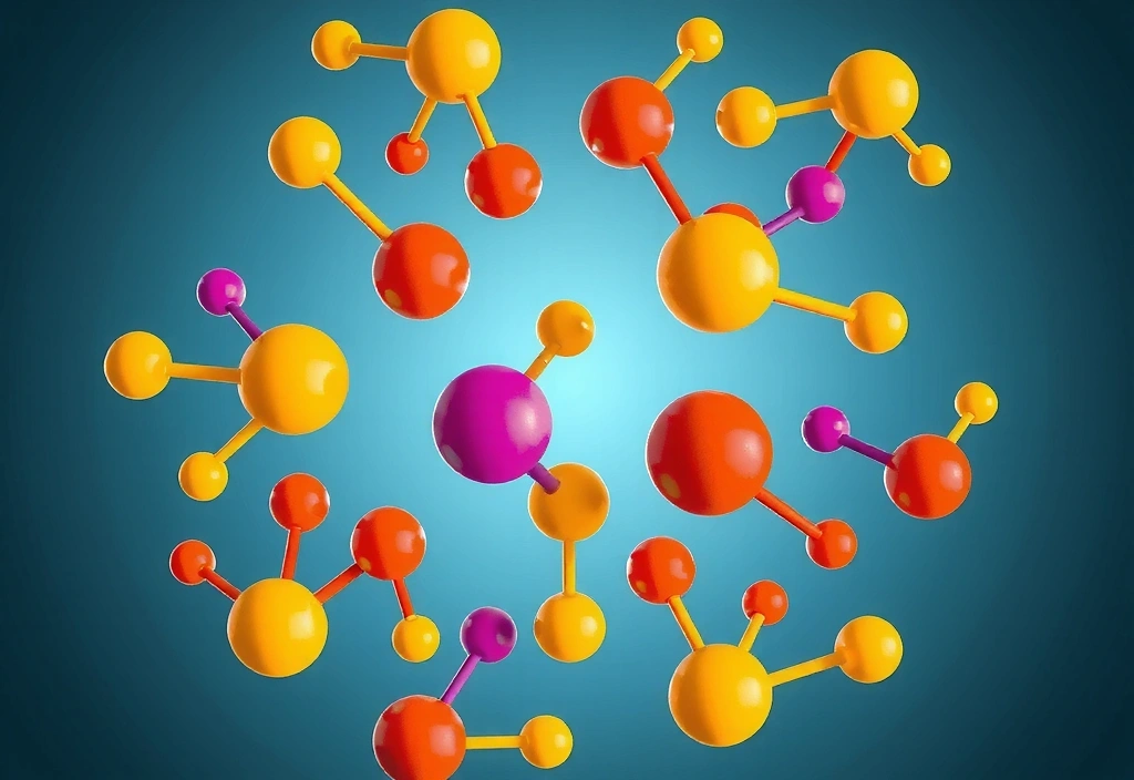 Grupo de moléculas de vitaminas B interconectadas, formando un circuito de energía que fluye.